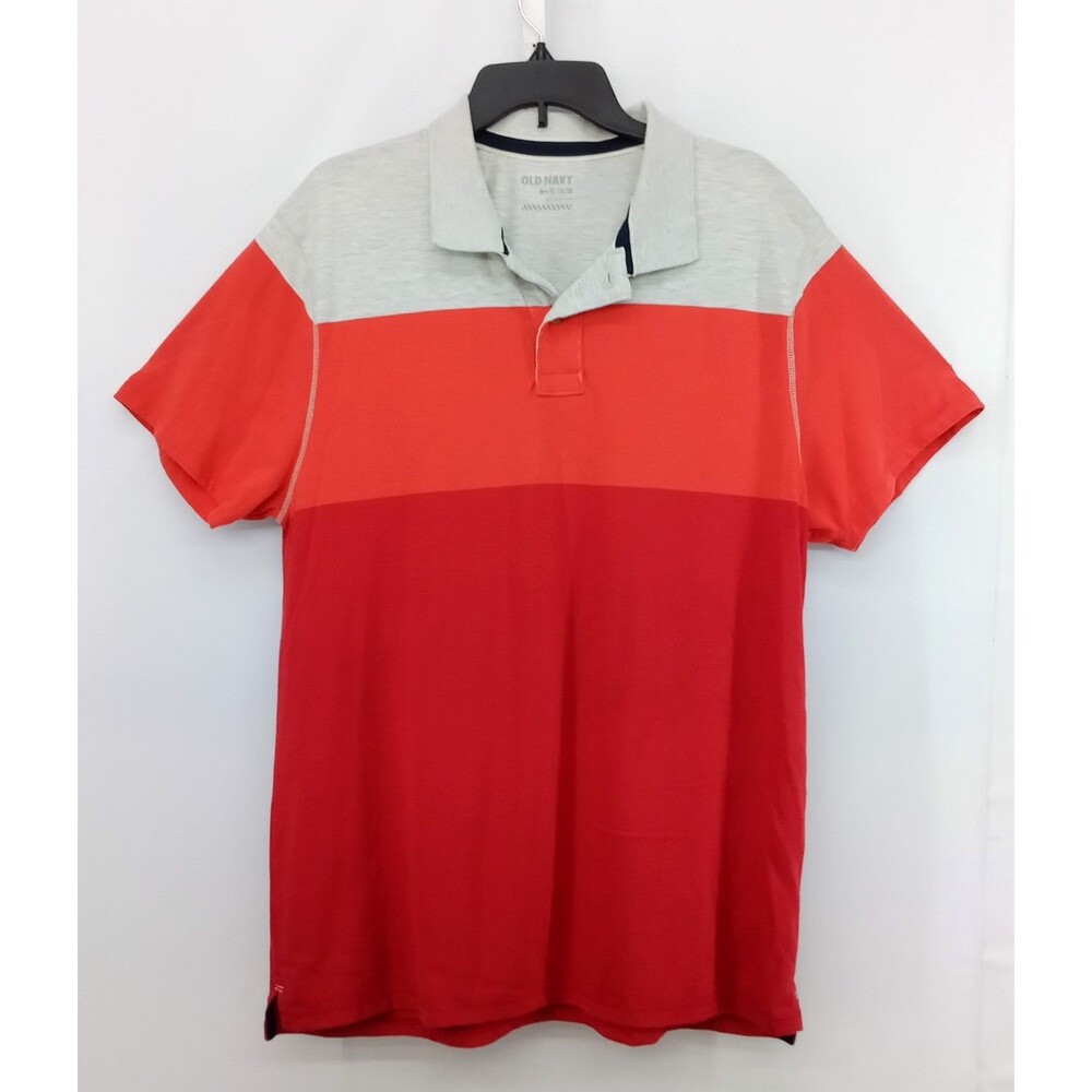 Old Navy Polo Shirt Men Size XL Gray Orange Striped Short Sleeve Outdoor Golf